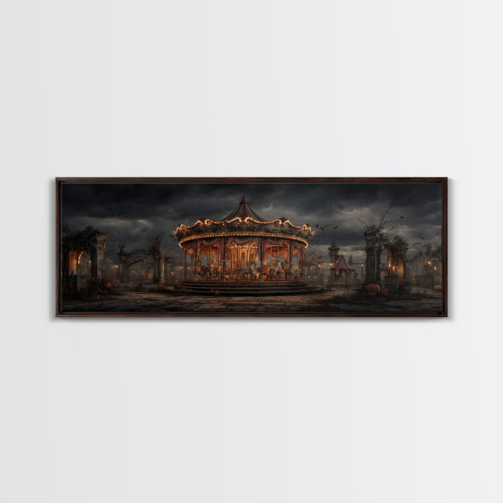 The Abandoned Carnival, Extra Wide Wall Art, Dark Fantasy Wall Art, Canvas Print, Halloween Wall Decor, Gothic Home Decor