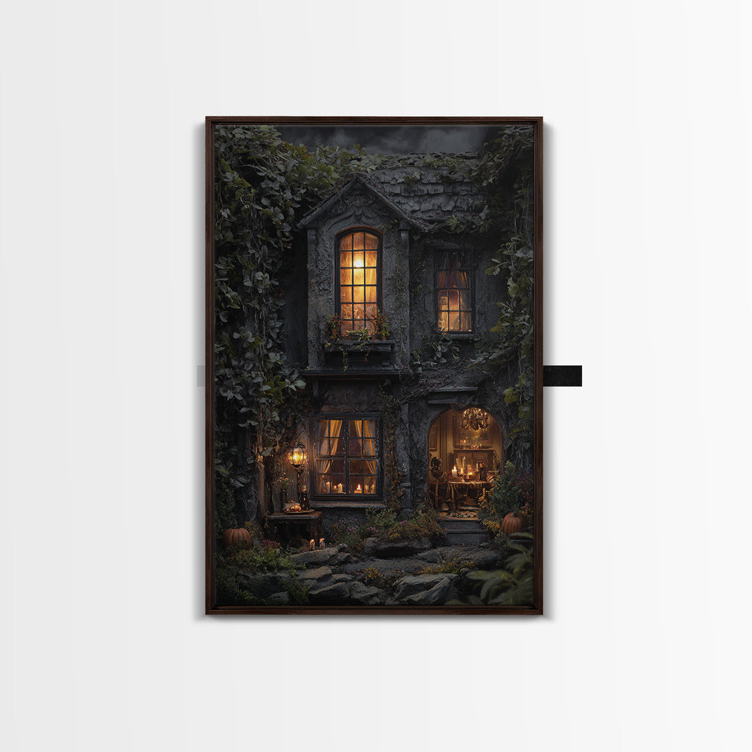 The Haunted Manor, Vertical Wall Art, Haunted Gothic Art, Framed Canvas Print, Halloween Wall Decor, Gothic Home Decor, Statement Wall Art