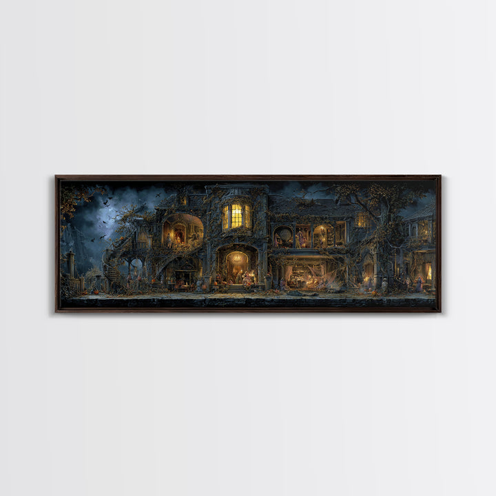 The Haunted Manor, Extra Wide Wall Art, Gothic Horror Wall Art, Framed Canvas Print, Halloween Wall Decor, Gothic Home Decor