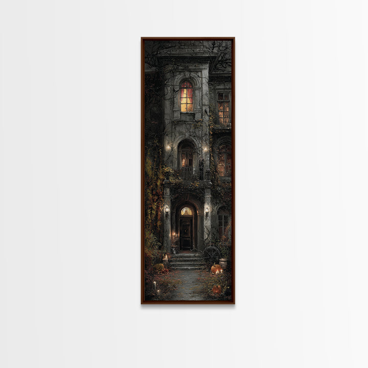 The Haunted Manor, Tall Narrow Wall Art, Gothic Horror Wall Art, Framed Canvas Print, Halloween Wall Decor, Gothic Home Decor
