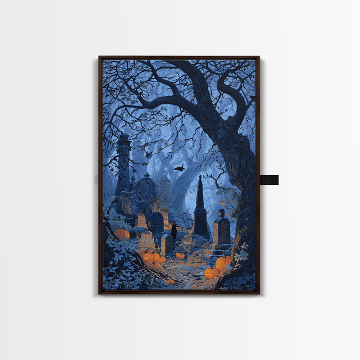 The Moonlit Cemetery, Vertical Wall Art, Spooky Home Decor, Canvas Print, Halloween Wall Decor, Gothic Home Decor, Horror Wall Art