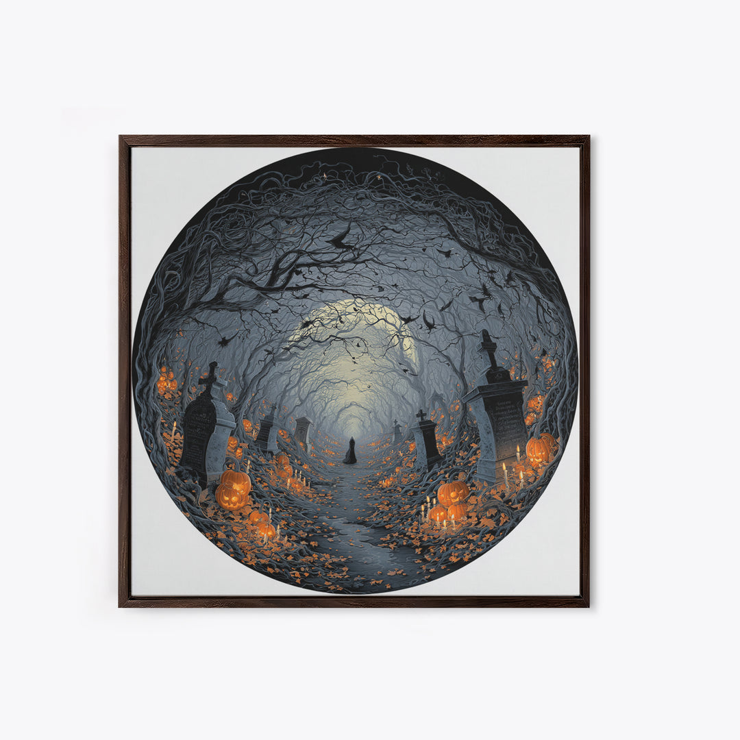 The Moonlit Cemetery, Square Wall Art, Haunted Gothic Art, Framed Canvas Print, Halloween Wall Decor, Gothic Home Decor, Horror Wall Art
