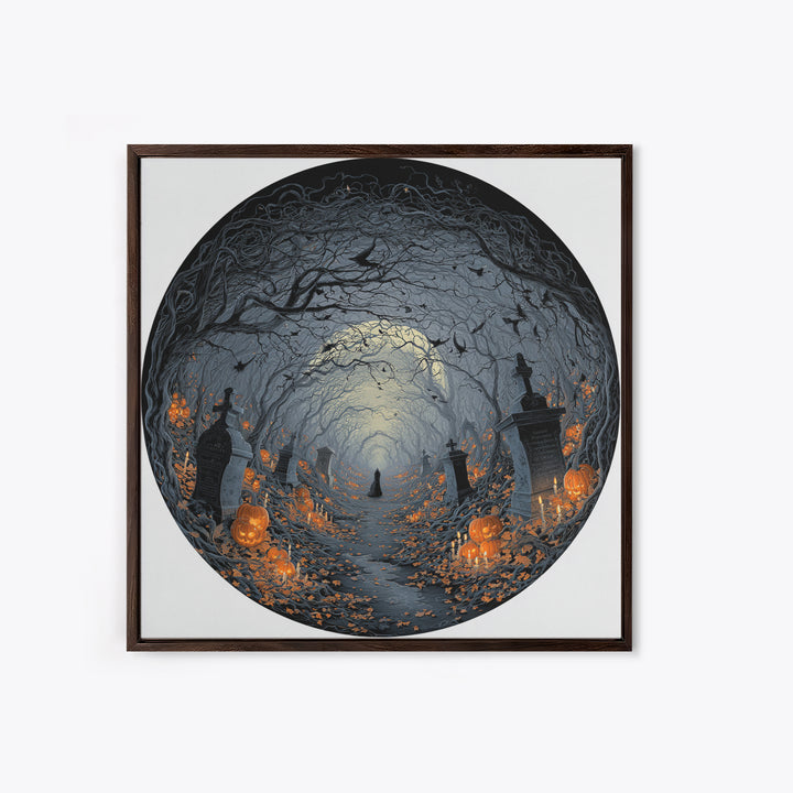 The Moonlit Cemetery, Square Wall Art, Haunted Gothic Art, Framed Canvas Print, Halloween Wall Decor, Gothic Home Decor, Horror Wall Art