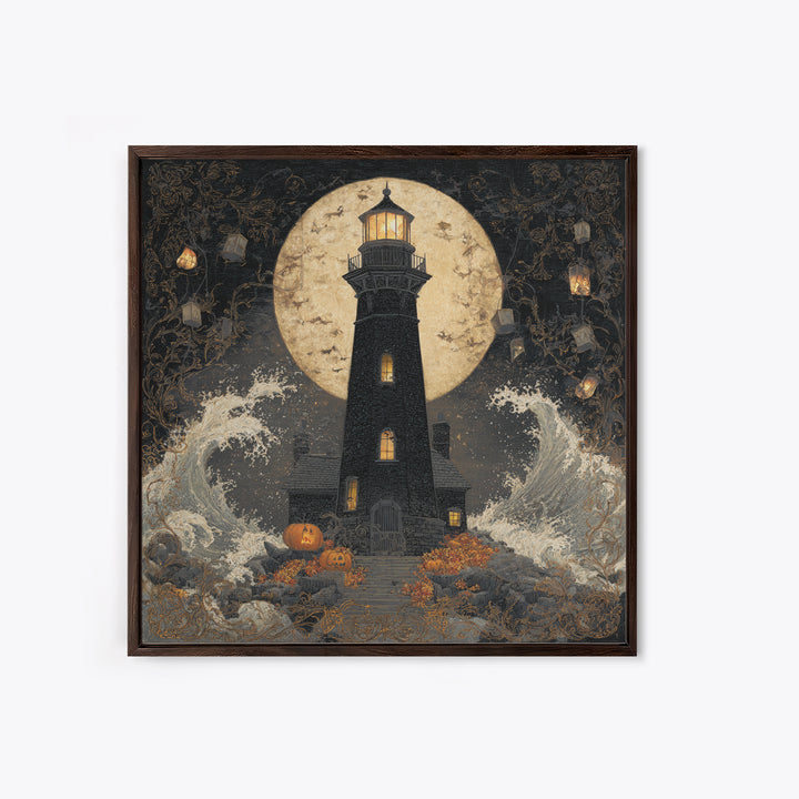 The Cursed Lighthouse, Square Wall Art, Haunted Gothic Art, Framed Canvas Print, Halloween Wall Decor, Gothic Home Decor, Dark Fantasy Art