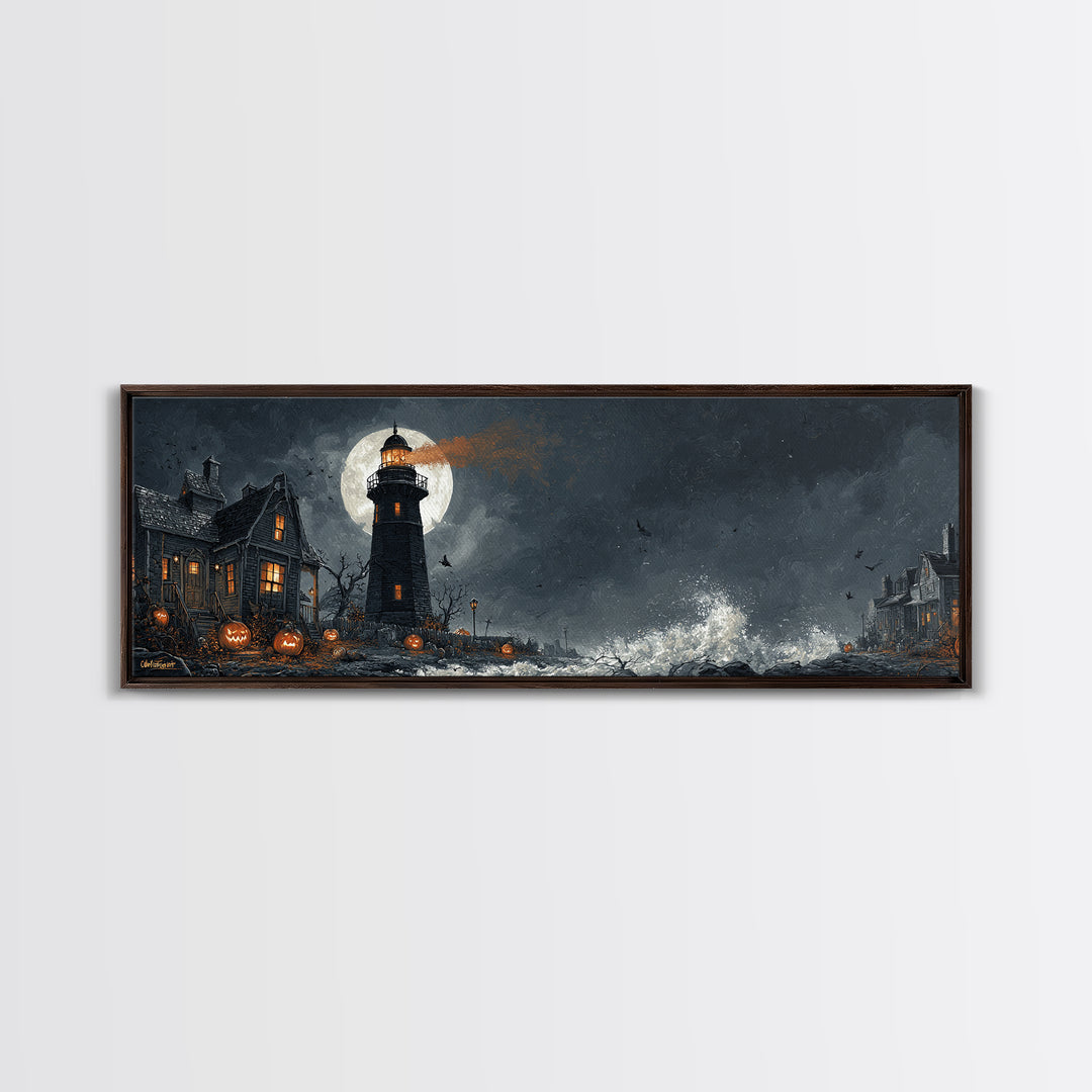 The Cursed Lighthouse, Extra Wide Wall Art, Macabre Wall Art, Framed Canvas Print, Halloween Wall Decor, Gothic Home Decor