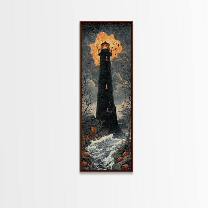 The Cursed Lighthouse, Tall Narrow Wall Art, Dark Halloween Decor, Canvas Print, Halloween Wall Decor, Gothic Home Decor, Dark Fantasy Art