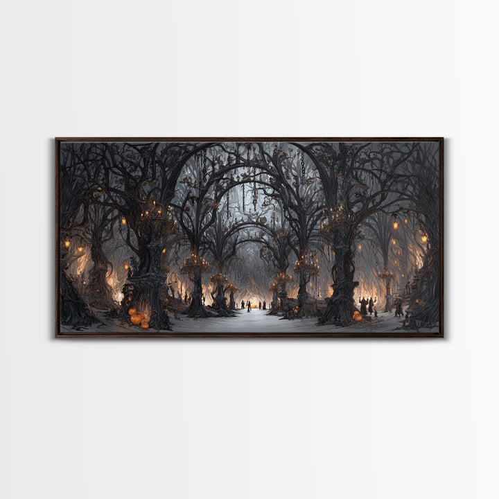 The Witch'S Forest, Wide Panoramic Art, Gothic Horror Wall Art, Framed Canvas Print, Halloween Wall Decor, Gothic Home Decor