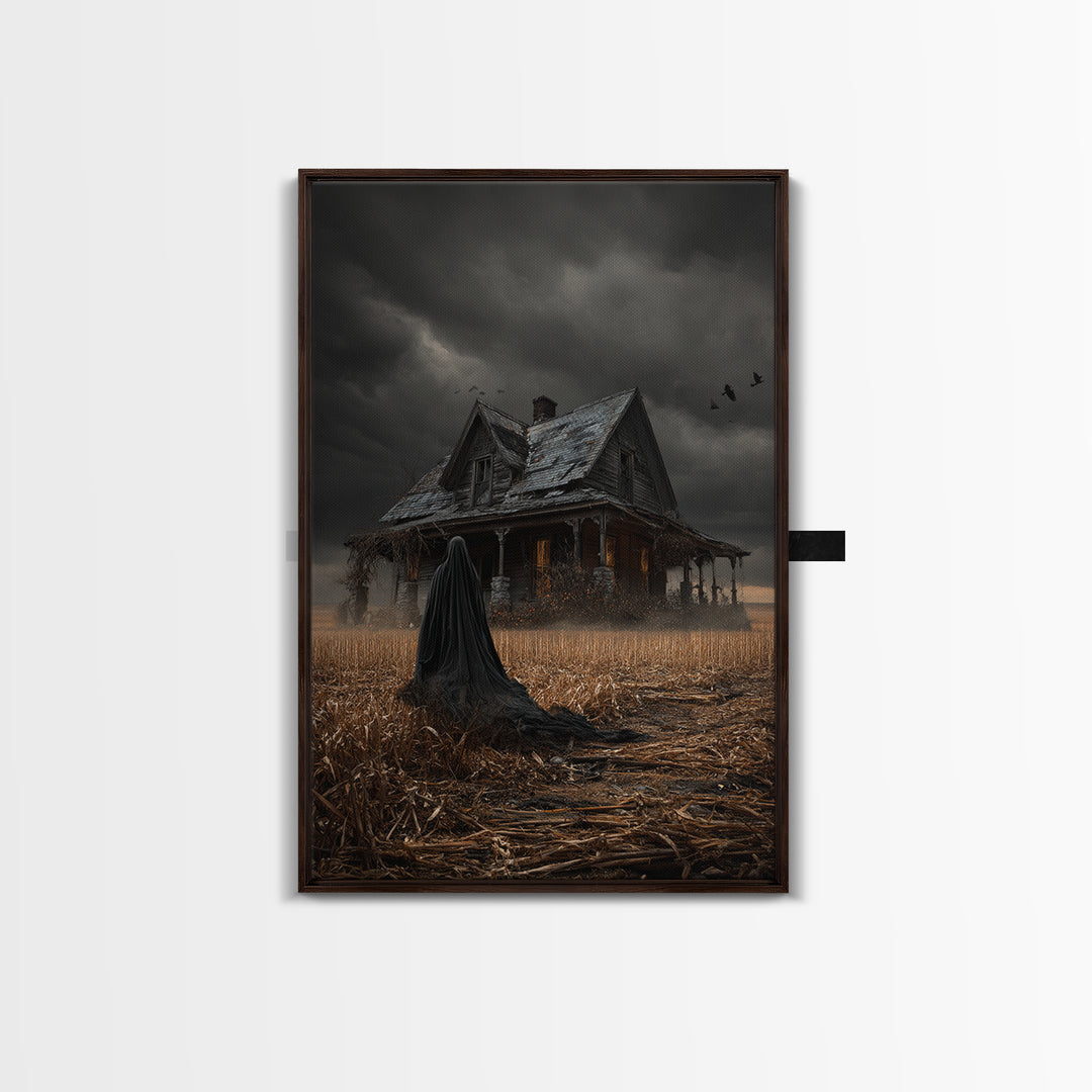 The Possessed Farmhouse, Vertical Wall Art, Haunted Gothic Art, Framed Canvas Print, Halloween Wall Decor, Gothic Home Decor