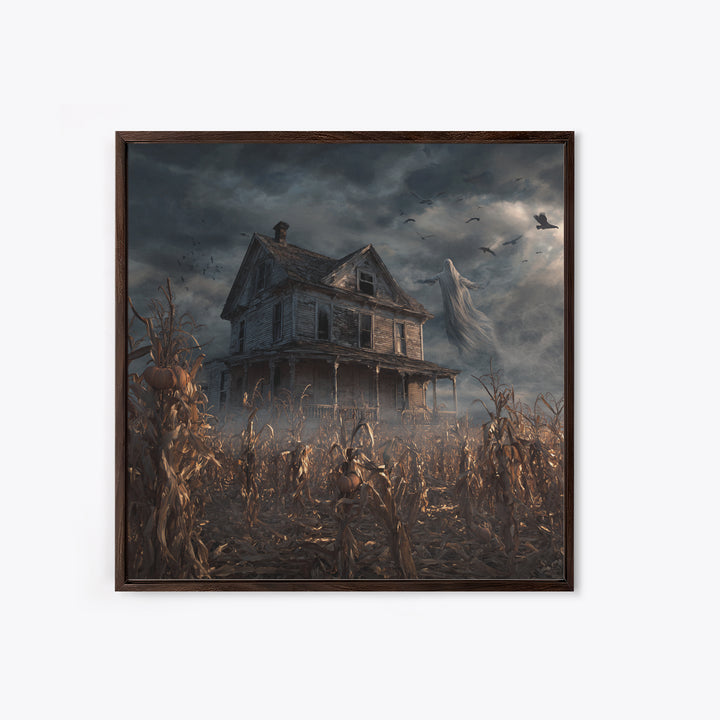 The Possessed Farmhouse, Square Wall Art, Gothic Horror Wall Art, Framed Canvas Print, Halloween Wall Decor, Gothic Home Decor