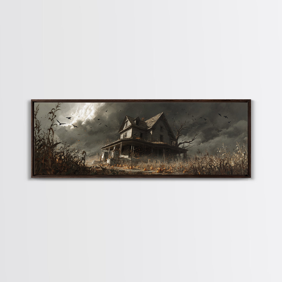 The Possessed Farmhouse, Extra Wide Wall Art, Gothic Horror Wall Art, Framed Canvas Print, Halloween Wall Decor, Gothic Home Decor