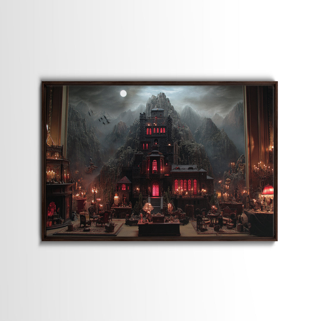 The Vampire Castle, Landscape Wall Art, Gothic Horror Wall Art, Framed Canvas Print, Halloween Wall Decor, Gothic Home Decor