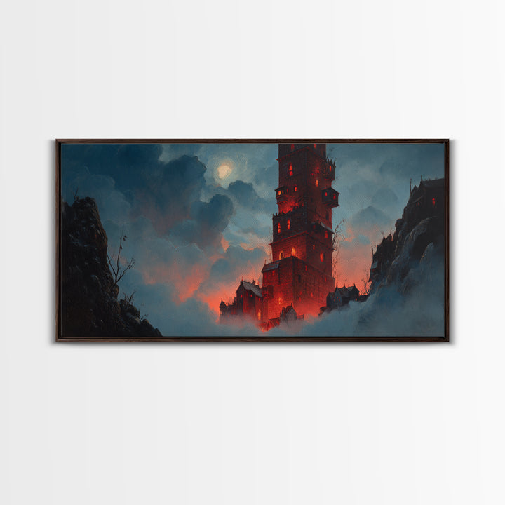 The Vampire Castle, Wide Panoramic Art, Dark Halloween Decor, Canvas Print, Halloween Wall Decor, Gothic Home Decor, Halloween Wall Art