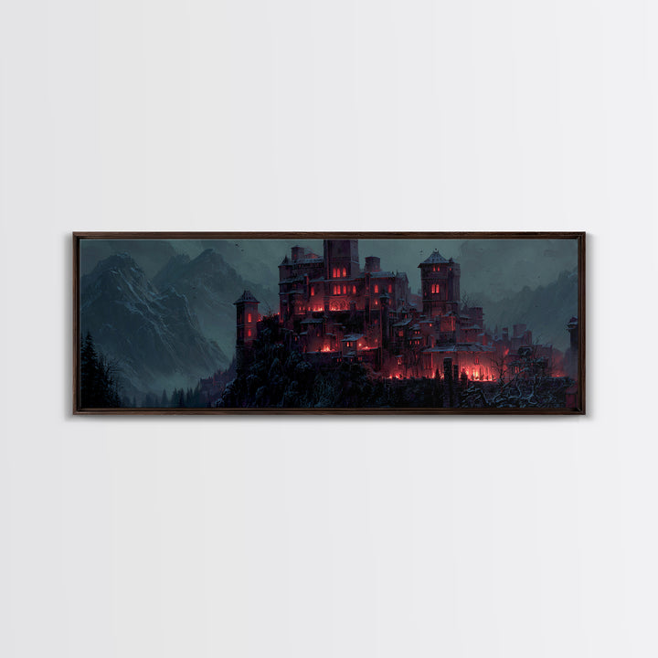 The Vampire Castle, Extra Wide Wall Art, Macabre Wall Art, Framed Canvas Print, Halloween Wall Decor, Gothic Home Decor, Spooky Wall Decor