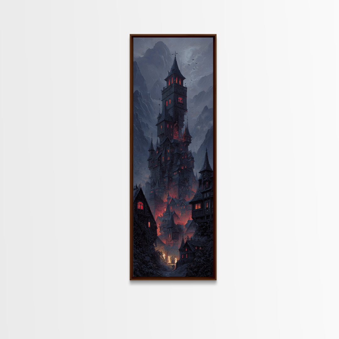 The Vampire Castle, Tall Narrow Wall Art, Spooky Home Decor, Canvas Print, Halloween Wall Decor, Gothic Home Decor, Halloween Wall Art