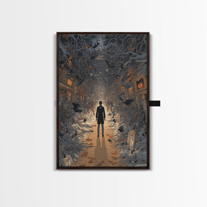 The Ghost Town Main Street, Vertical Wall Art, Gothic Horror Wall Art, Framed Canvas Print, Halloween Wall Decor, Gothic Home Decor