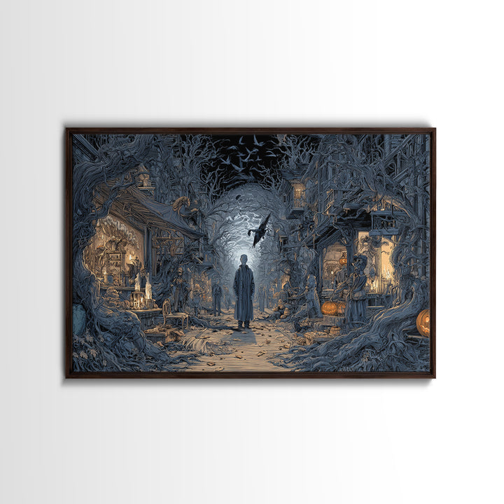 The Ghost Town Main Street, Landscape Wall Art, Macabre Wall Art, Framed Canvas Print, Halloween Wall Decor, Gothic Home Decor