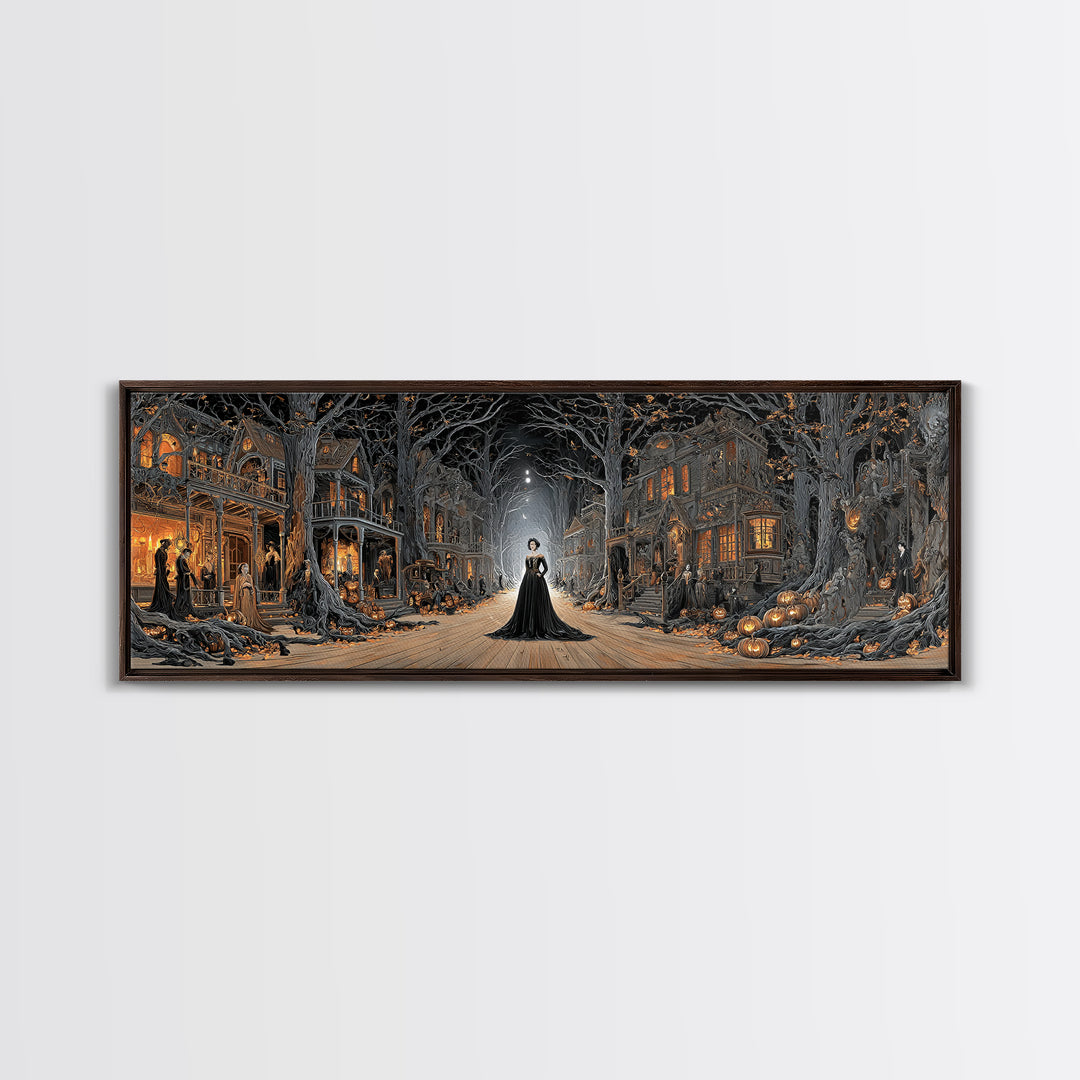 The Ghost Town Main Street, Extra Wide Wall Art, Dark Fantasy Wall Art, Canvas Print, Halloween Wall Decor, Gothic Home Decor