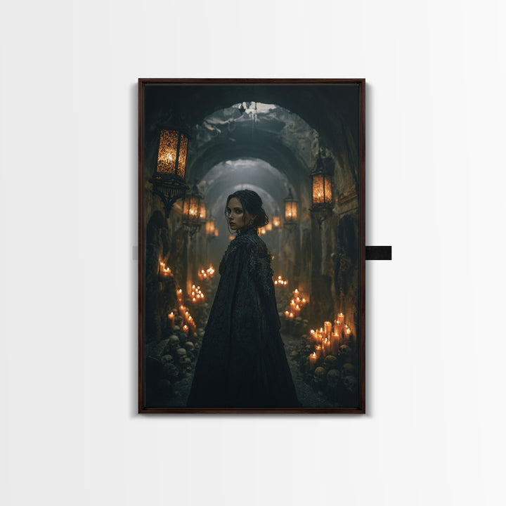 The Endless Catacombs, Vertical Wall Art, Haunted Gothic Art, Framed Canvas Print, Halloween Wall Decor, Gothic Home Decor, Dark Fantasy Art