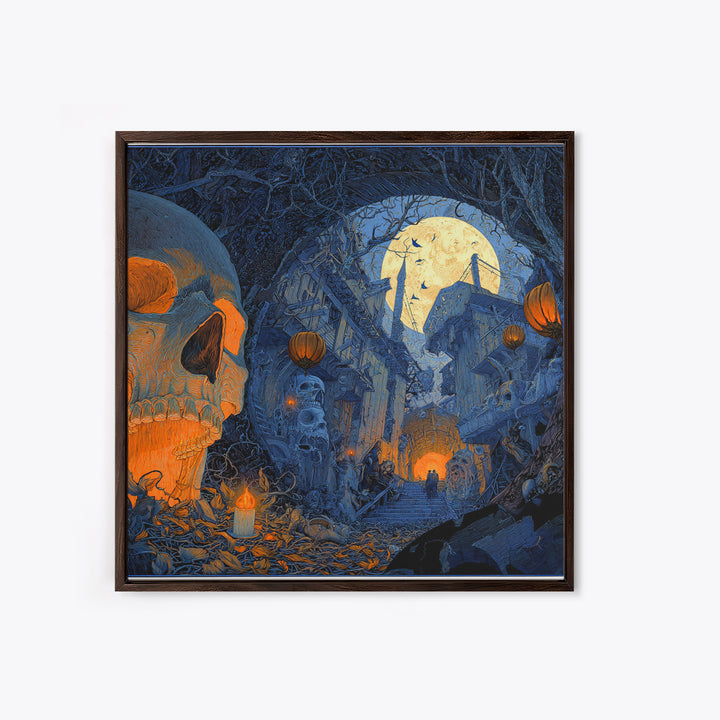 The Endless Catacombs, Square Wall Art, Haunted Gothic Art, Framed Canvas Print, Halloween Wall Decor, Gothic Home Decor, Dark Fantasy Art