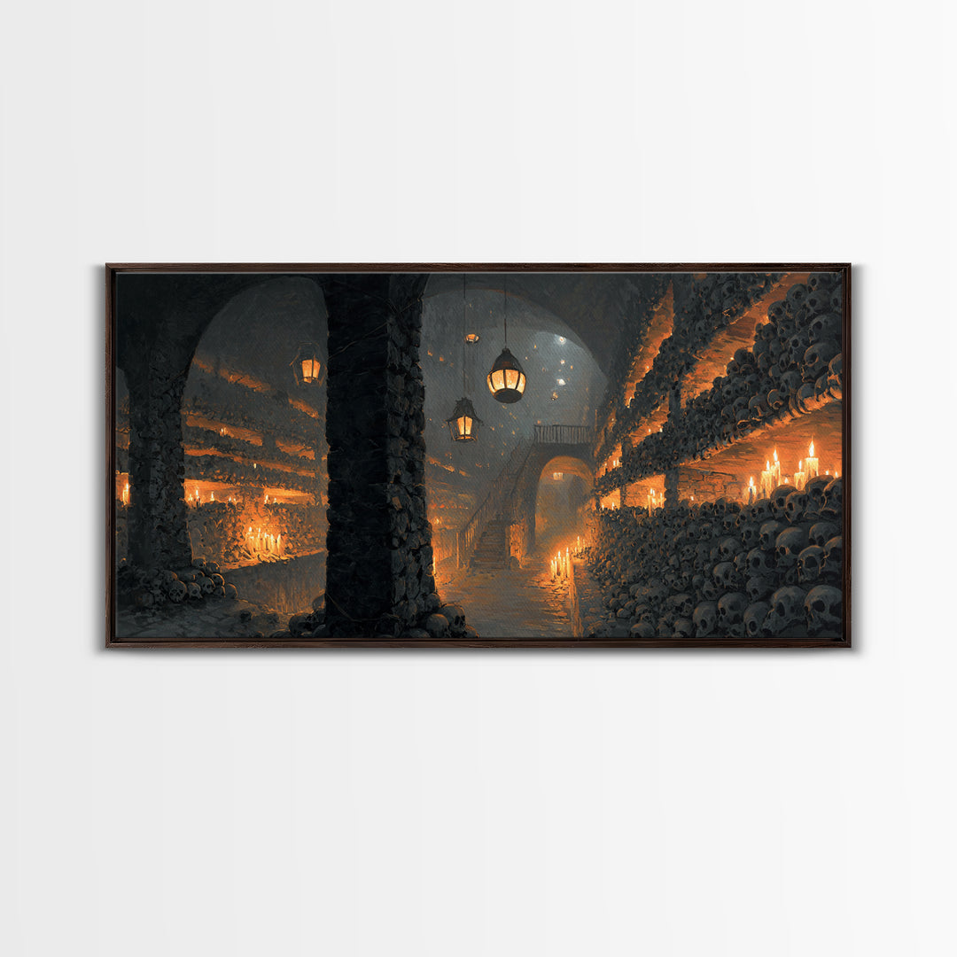 The Endless Catacombs, Wide Panoramic Art, Spooky Home Decor, Canvas Print, Halloween Wall Decor, Gothic Home Decor, Spooky Wall Decor