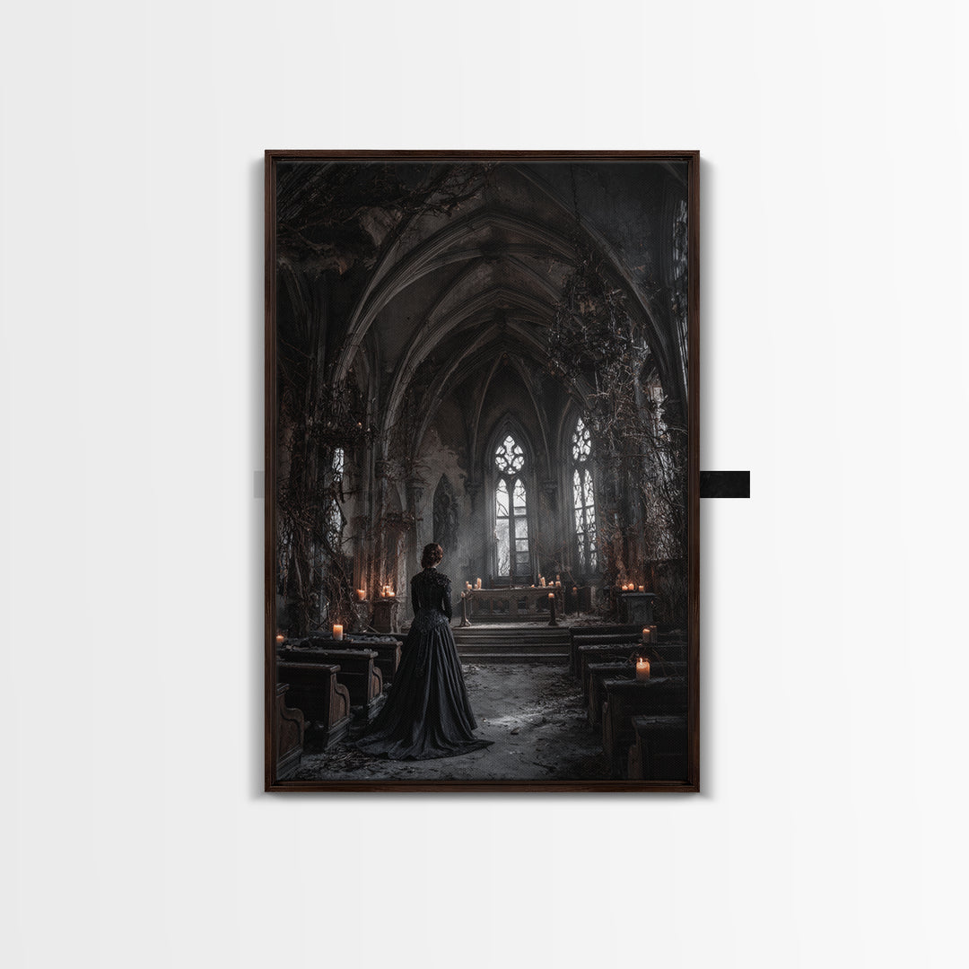 The Overgrown Chapel, Vertical Wall Art, Macabre Wall Art, Framed Canvas Print, Halloween Wall Decor, Gothic Home Decor, Spooky Wall Decor