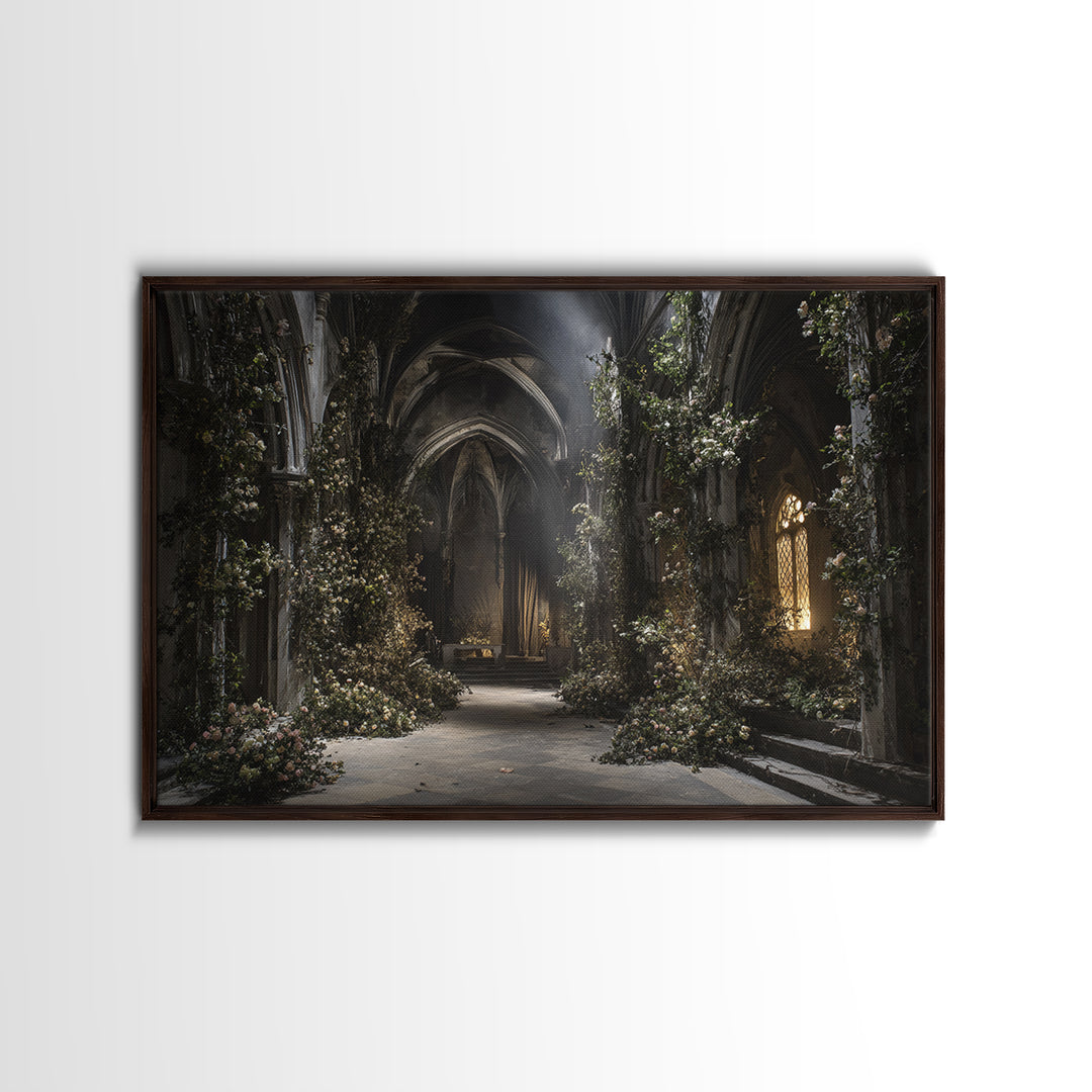 The Overgrown Chapel, Landscape Wall Art, Haunted Gothic Art, Framed Canvas Print, Halloween Wall Decor, Gothic Home Decor