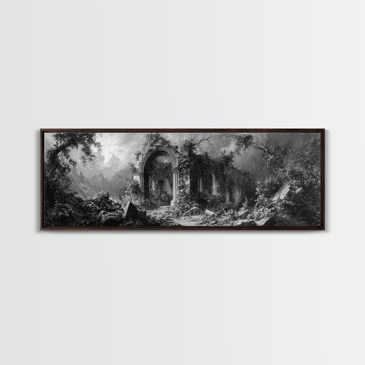The Overgrown Chapel, Extra Wide Wall Art, Haunted Gothic Art, Framed Canvas Print, Halloween Wall Decor, Gothic Home Decor