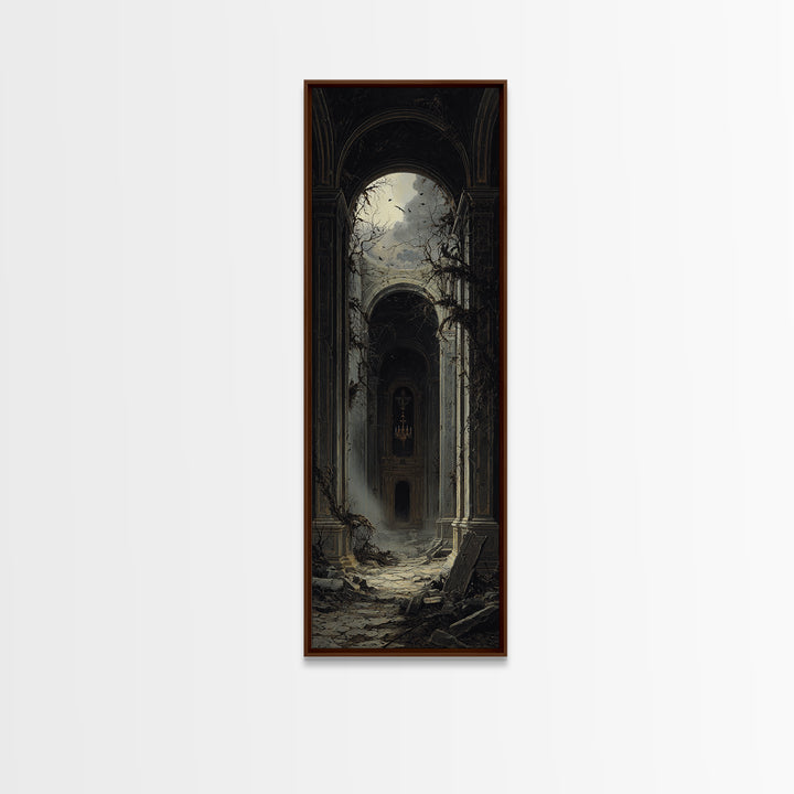 The Overgrown Chapel, Tall Narrow Wall Art, Dark Halloween Decor, Canvas Print, Halloween Wall Decor, Gothic Home Decor, Spooky Wall Decor