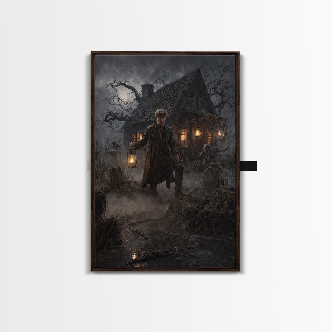The Foggy Swamp Shack, Vertical Wall Art, Spooky Home Decor, Canvas Print, Halloween Wall Decor, Gothic Home Decor, Seasonal Home Decor