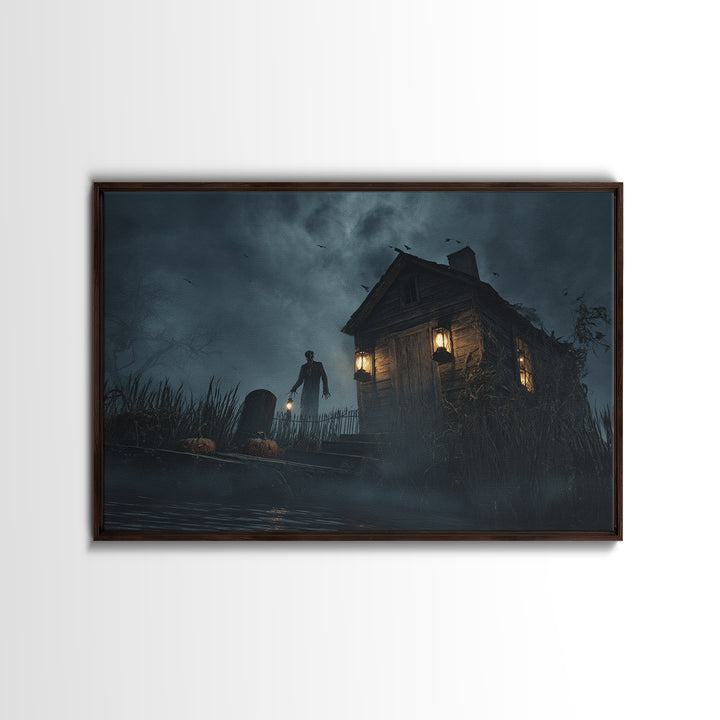 The Foggy Swamp Shack, Landscape Wall Art, Spooky Home Decor, Canvas Print, Halloween Wall Decor, Gothic Home Decor, Horror Wall Art