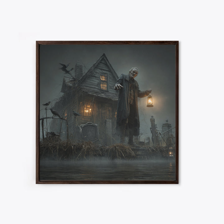 The Foggy Swamp Shack, Square Wall Art, Haunted Gothic Art, Framed Canvas Print, Halloween Wall Decor, Gothic Home Decor, Spooky Wall Decor