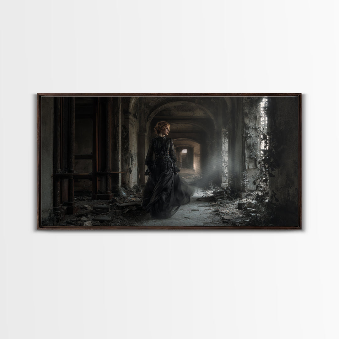 The Derelict Asylum, Wide Panoramic Art, Macabre Wall Art, Framed Canvas Print, Halloween Wall Decor, Gothic Home Decor, Horror Wall Art