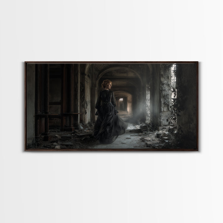 The Derelict Asylum, Wide Panoramic Art, Macabre Wall Art, Framed Canvas Print, Halloween Wall Decor, Gothic Home Decor, Horror Wall Art