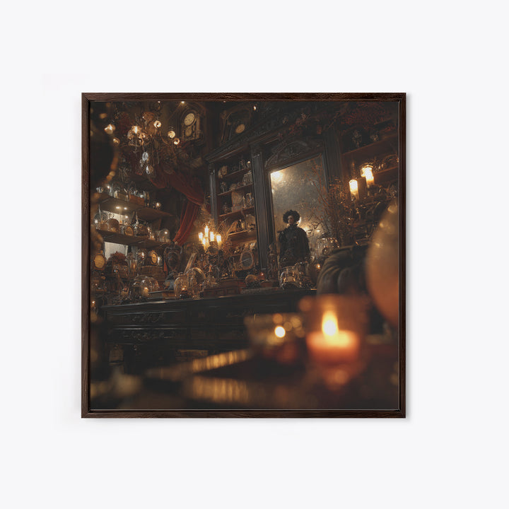The Midnight Antique Shop, Square Wall Art, Haunted Gothic Art, Framed Canvas Print, Halloween Wall Decor, Gothic Home Decor