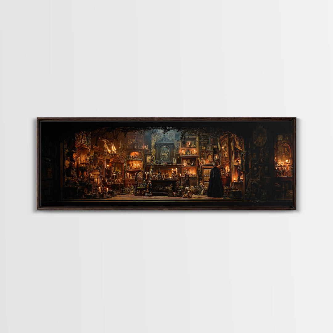 The Midnight Antique Shop, Extra Wide Wall Art, Gothic Horror Wall Art, Framed Canvas Print, Halloween Wall Decor, Gothic Home Decor