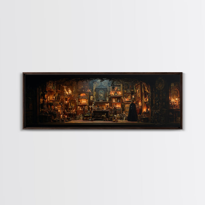 The Midnight Antique Shop, Extra Wide Wall Art, Gothic Horror Wall Art, Framed Canvas Print, Halloween Wall Decor, Gothic Home Decor