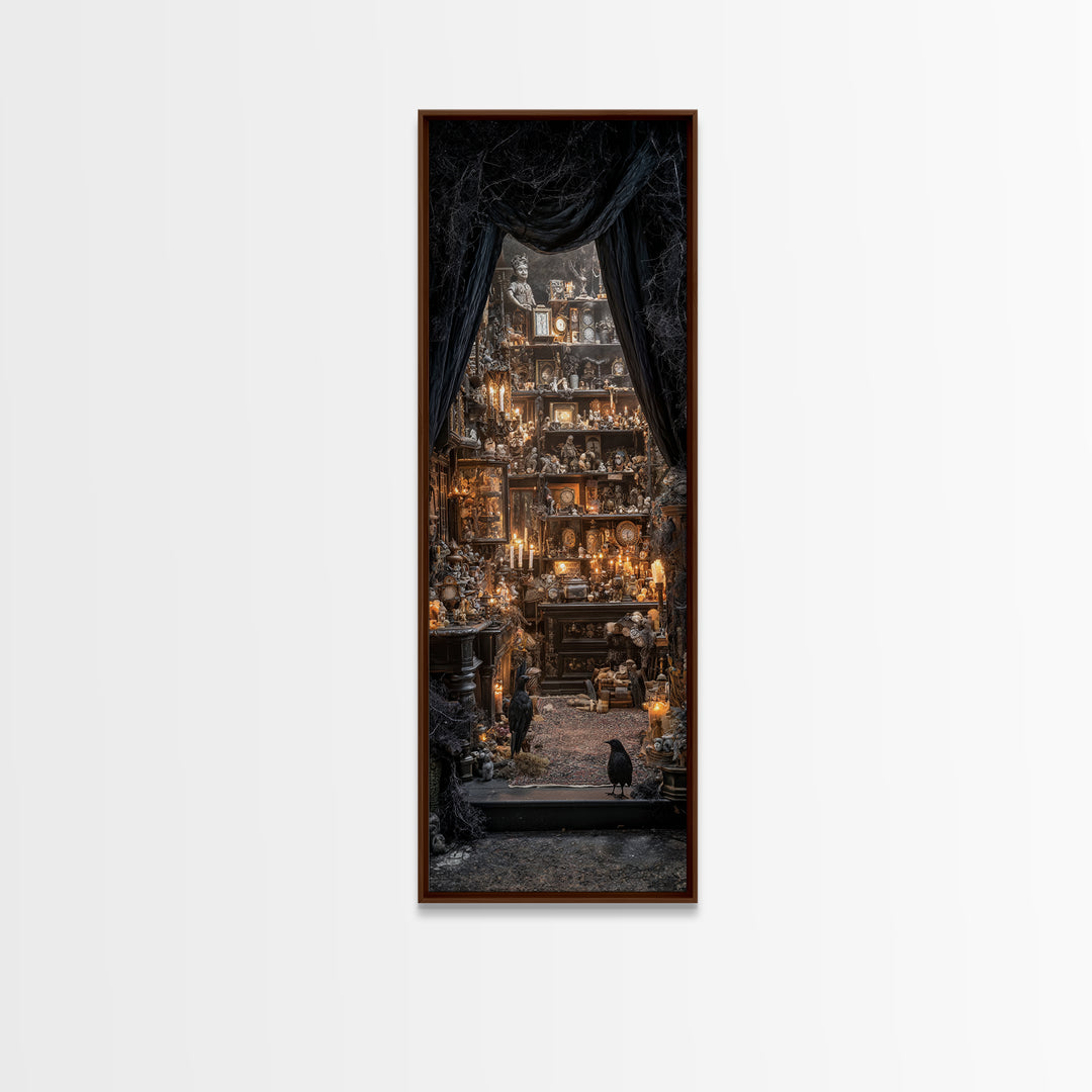 The Midnight Antique Shop, Tall Narrow Wall Art, Dark Fantasy Wall Art, Canvas Print, Halloween Wall Decor, Gothic Home Decor