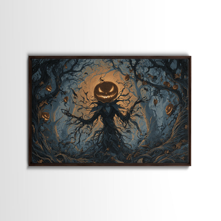 The Pumpkin Patch Maze, Landscape Wall Art, Gothic Horror Wall Art, Framed Canvas Print, Halloween Wall Decor, Gothic Home Decor