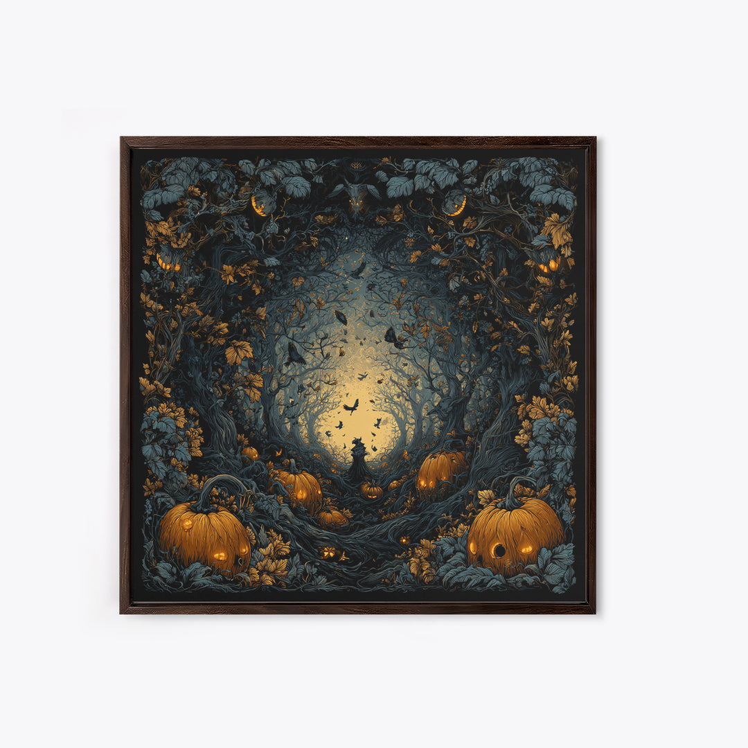 The Pumpkin Patch Maze, Square Wall Art, Dark Halloween Decor, Canvas Print, Halloween Wall Decor, Gothic Home Decor, Collectible Wall Decor