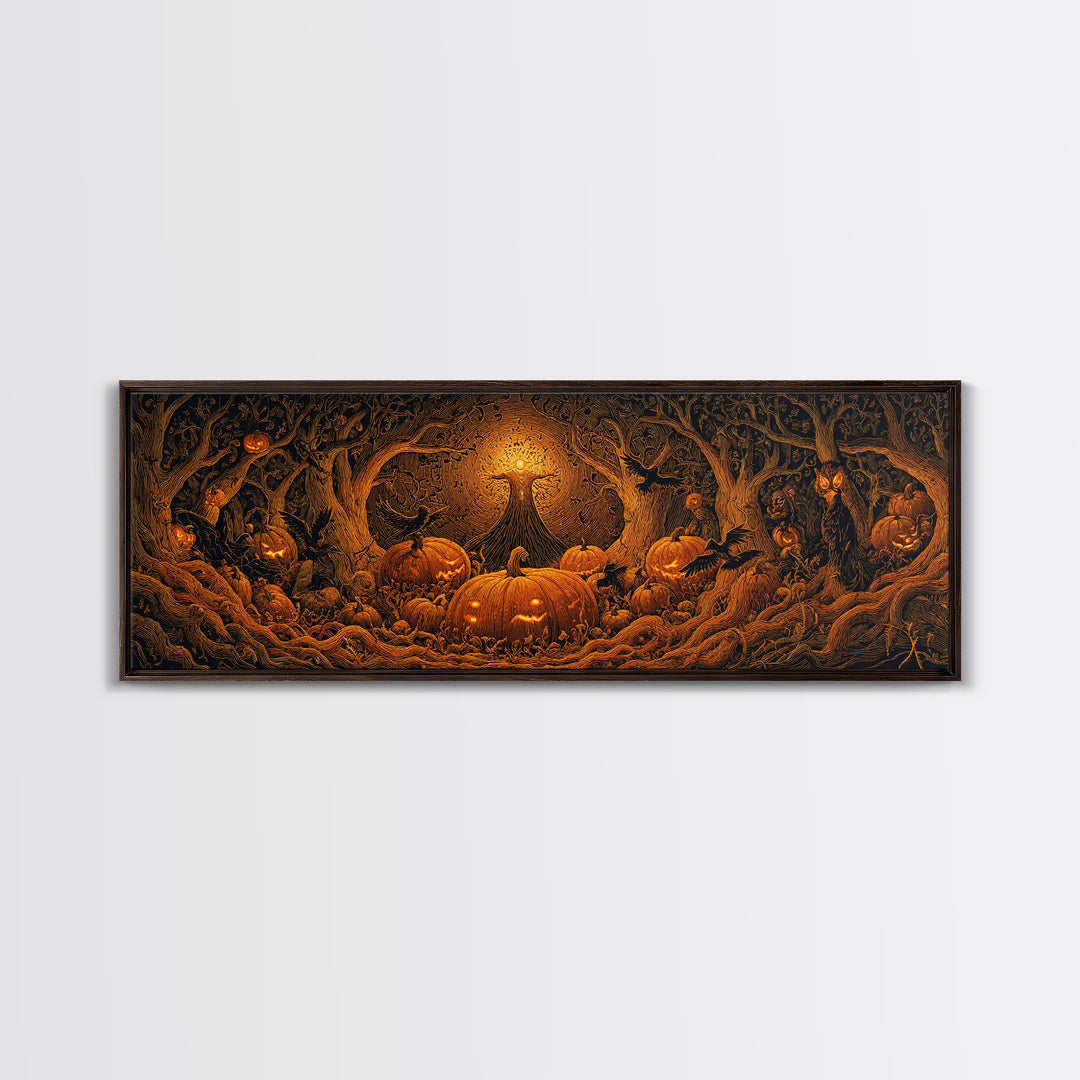 The Pumpkin Patch Maze, Extra Wide Wall Art, Spooky Home Decor, Canvas Print, Halloween Wall Decor, Gothic Home Decor