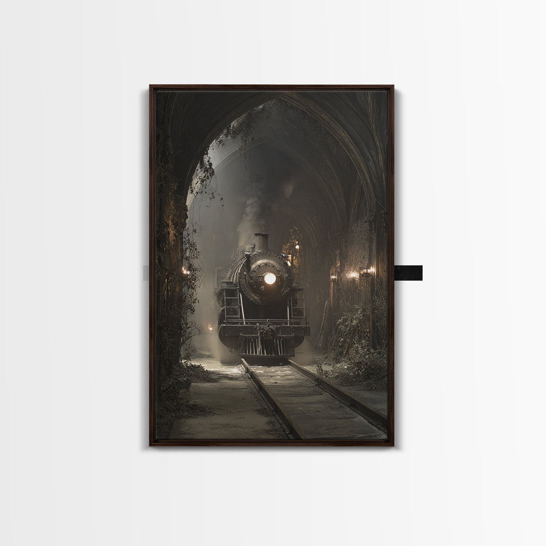 The Abandoned Train Station, Vertical Wall Art, Gothic Horror Wall Art, Framed Canvas Print, Halloween Wall Decor, Gothic Home Decor
