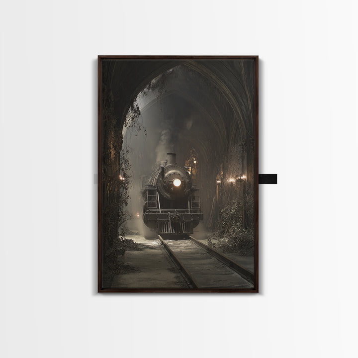 The Abandoned Train Station, Vertical Wall Art, Gothic Horror Wall Art, Framed Canvas Print, Halloween Wall Decor, Gothic Home Decor
