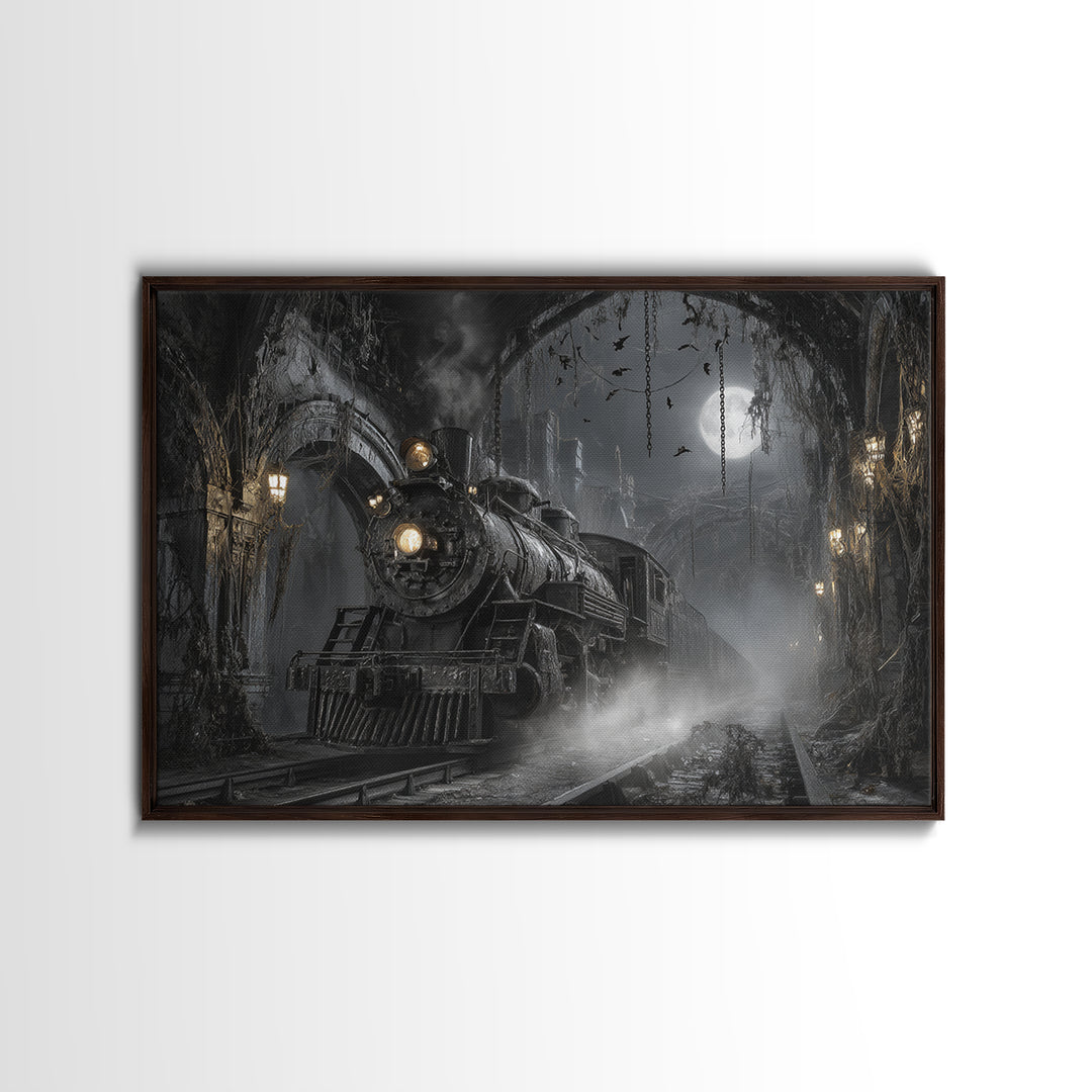 The Abandoned Train Station, Landscape Wall Art, Dark Fantasy Wall Art, Canvas Print, Halloween Wall Decor, Gothic Home Decor