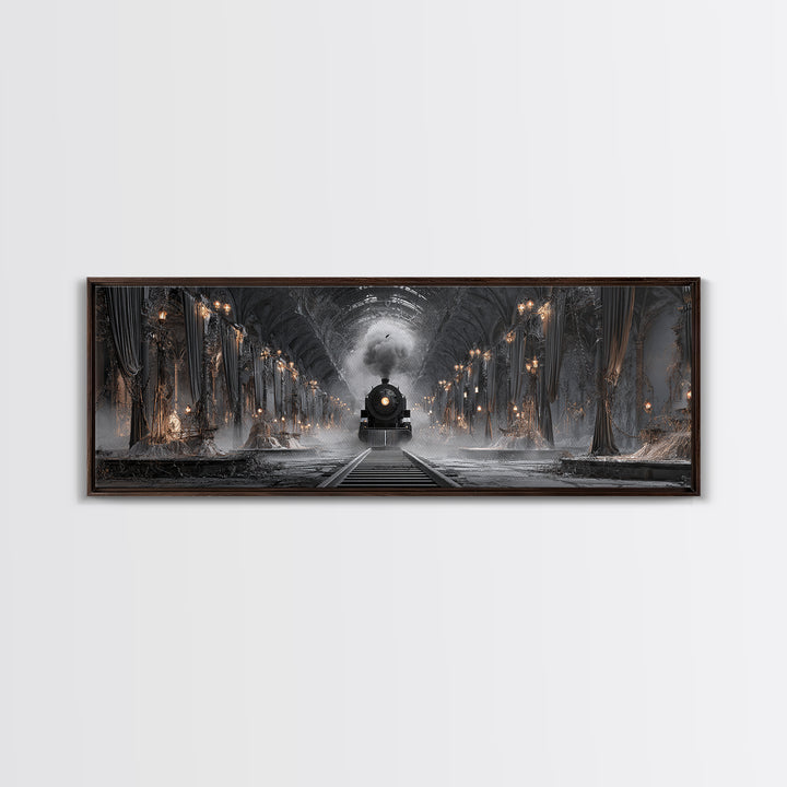 The Abandoned Train Station, Extra Wide Wall Art, Haunted Gothic Art, Framed Canvas Print, Halloween Wall Decor, Gothic Home Decor