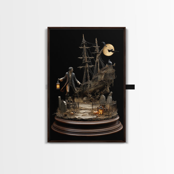 The Shipwreck Cove, Vertical Wall Art, Macabre Wall Art, Framed Canvas Print, Halloween Wall Decor, Gothic Home Decor, Seasonal Home Decor