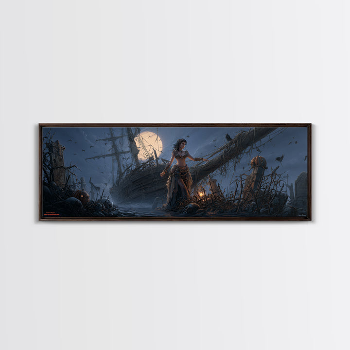 The Shipwreck Cove, Extra Wide Wall Art, Gothic Horror Wall Art, Framed Canvas Print, Halloween Wall Decor, Gothic Home Decor