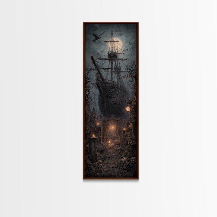 The Shipwreck Cove, Tall Narrow Wall Art, Macabre Wall Art, Framed Canvas Print, Halloween Wall Decor, Gothic Home Decor, Dark Fantasy Art