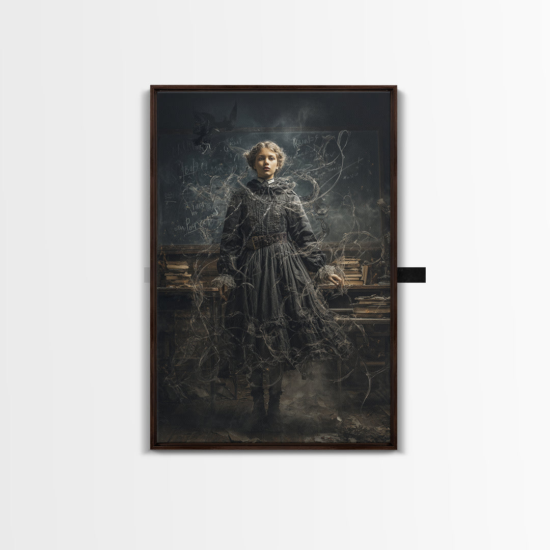 The Silent Schoolhouse, Vertical Wall Art, Gothic Horror Wall Art, Framed Canvas Print, Halloween Wall Decor, Gothic Home Decor