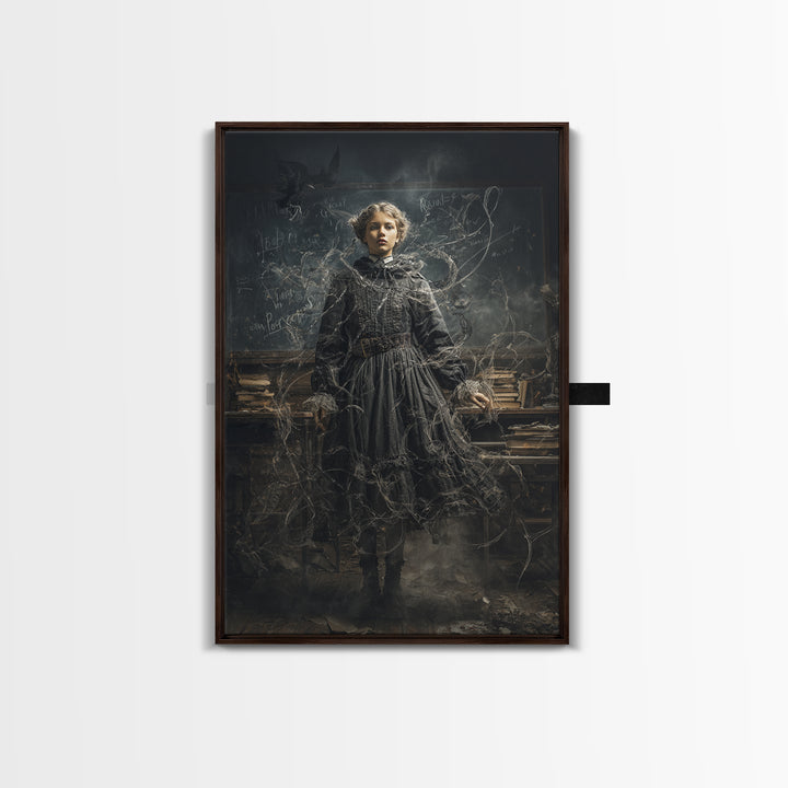 The Silent Schoolhouse, Vertical Wall Art, Gothic Horror Wall Art, Framed Canvas Print, Halloween Wall Decor, Gothic Home Decor