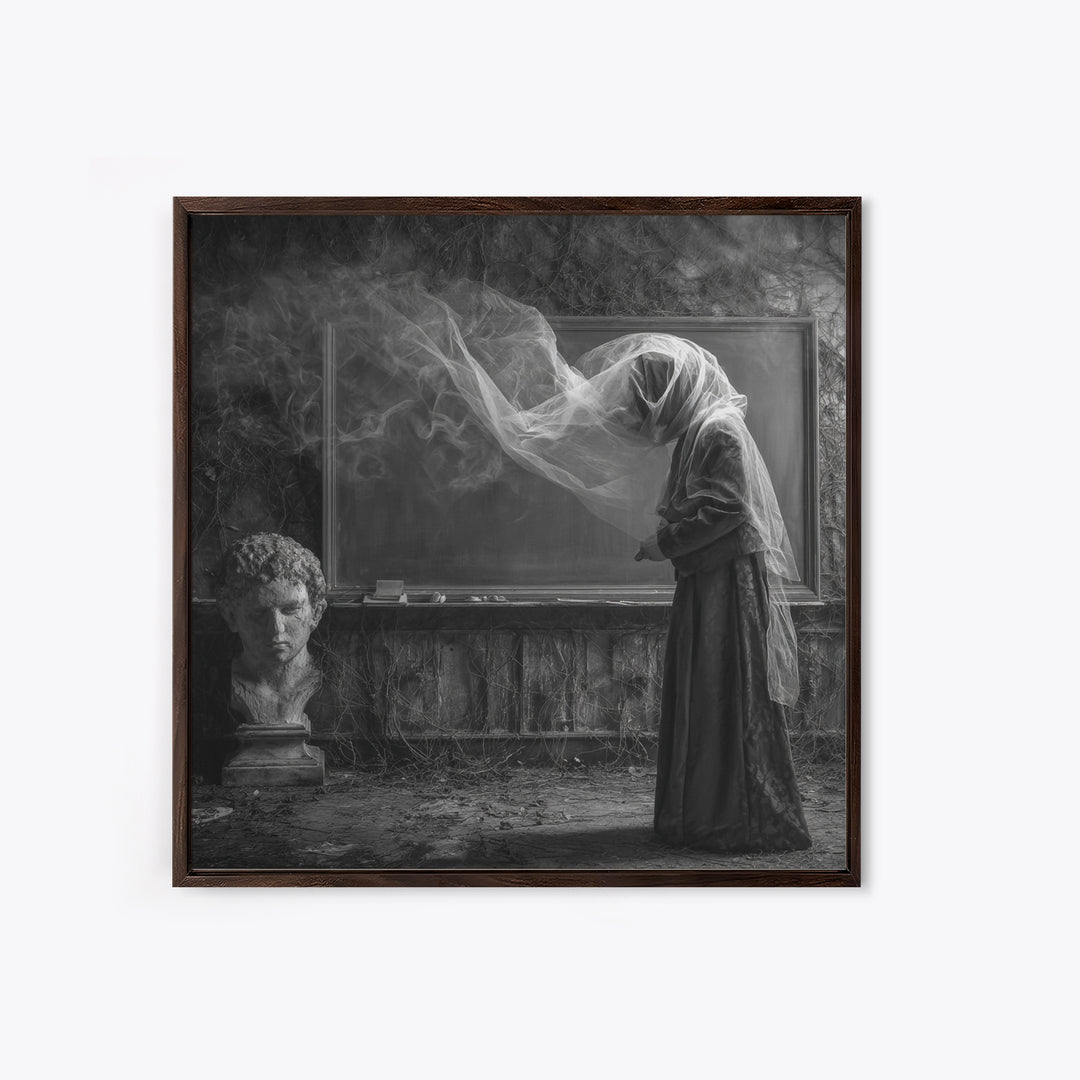The Silent Schoolhouse, Square Wall Art, Gothic Horror Wall Art, Framed Canvas Print, Halloween Wall Decor, Gothic Home Decor